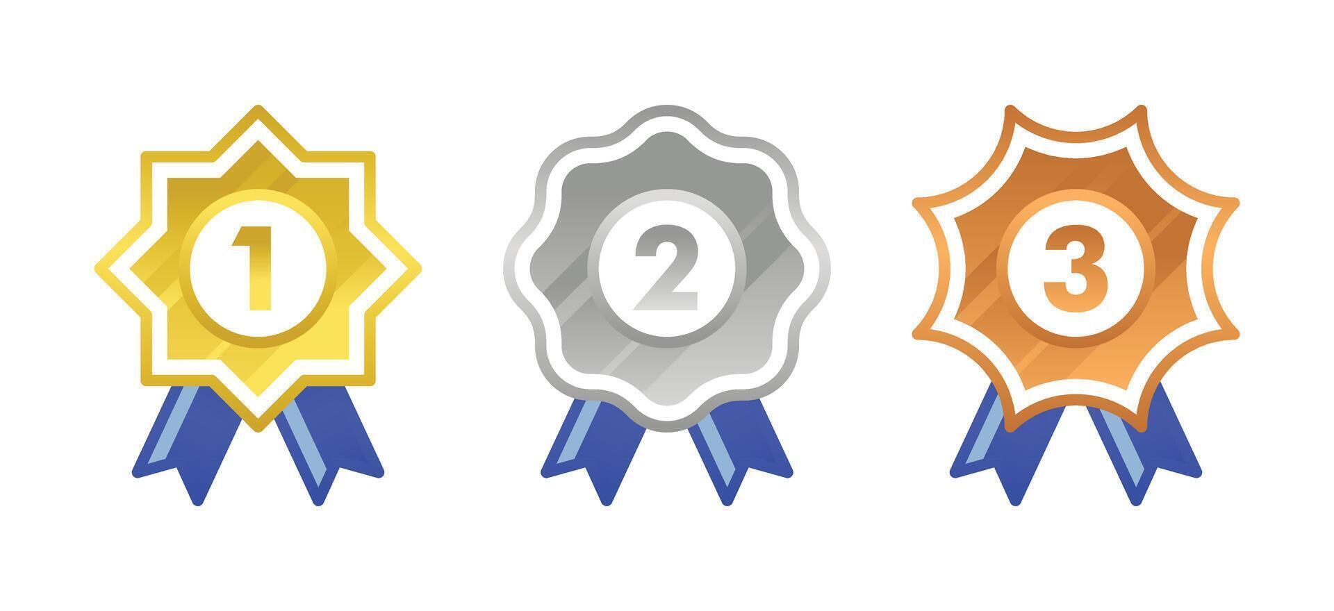 Winner Gold, Silver, Bronze. 1st 2nd 3rd medal first place second third Placement Achievement award winner badge guarantee winning prize ribbon symbol sign icon logo template vector