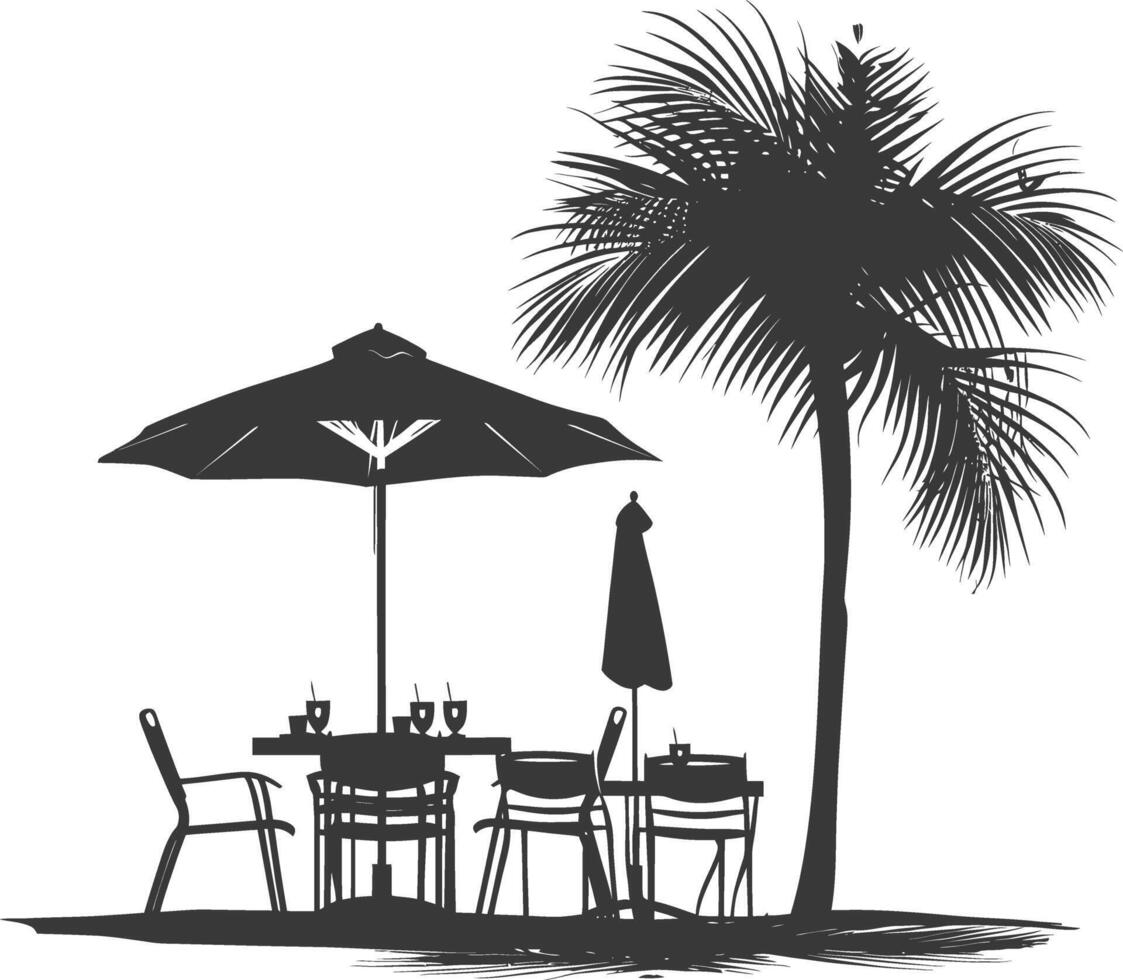 silhouette cafe front yard with umbrellas full black color only vector