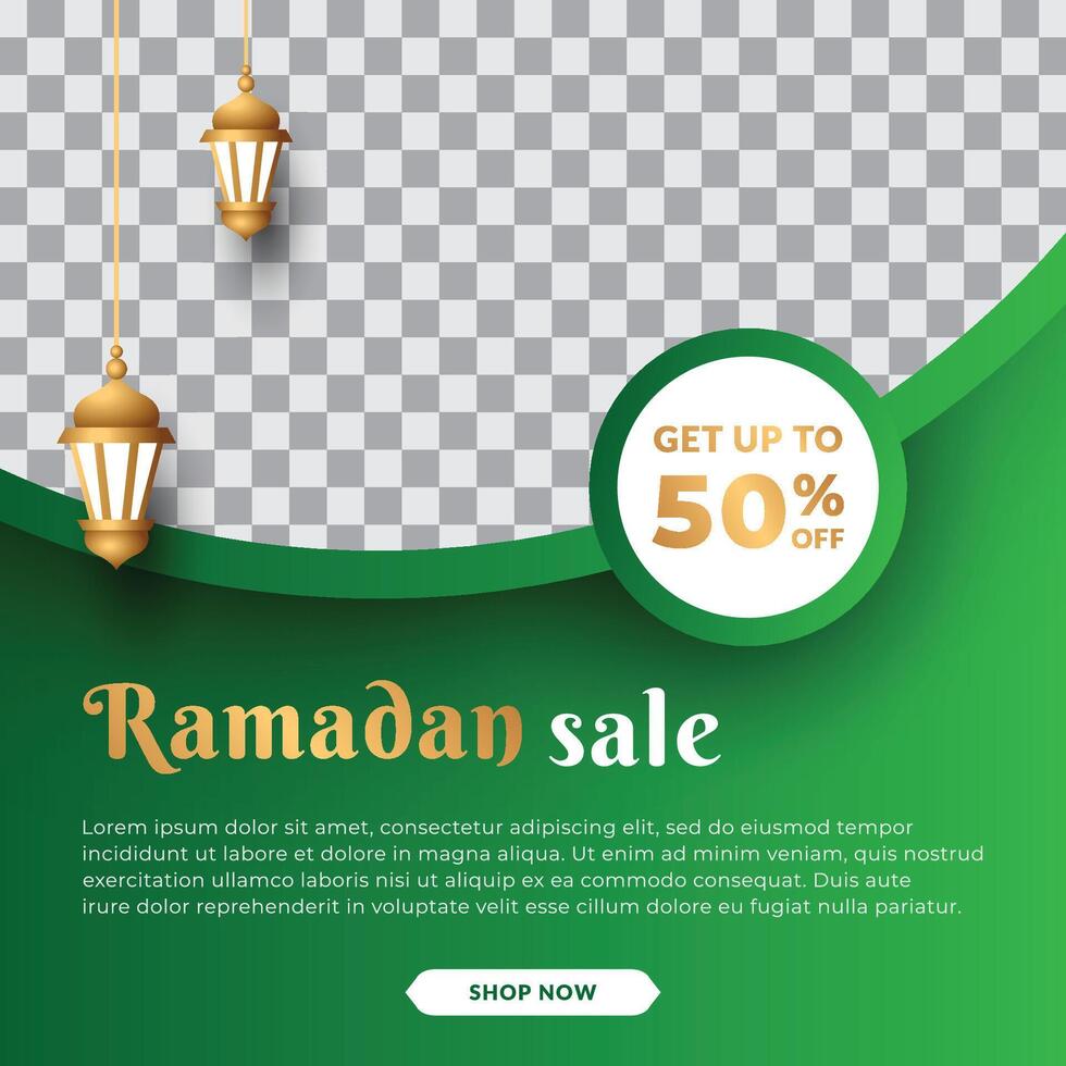 islamic social media post template with realistic lantern ornament design vector