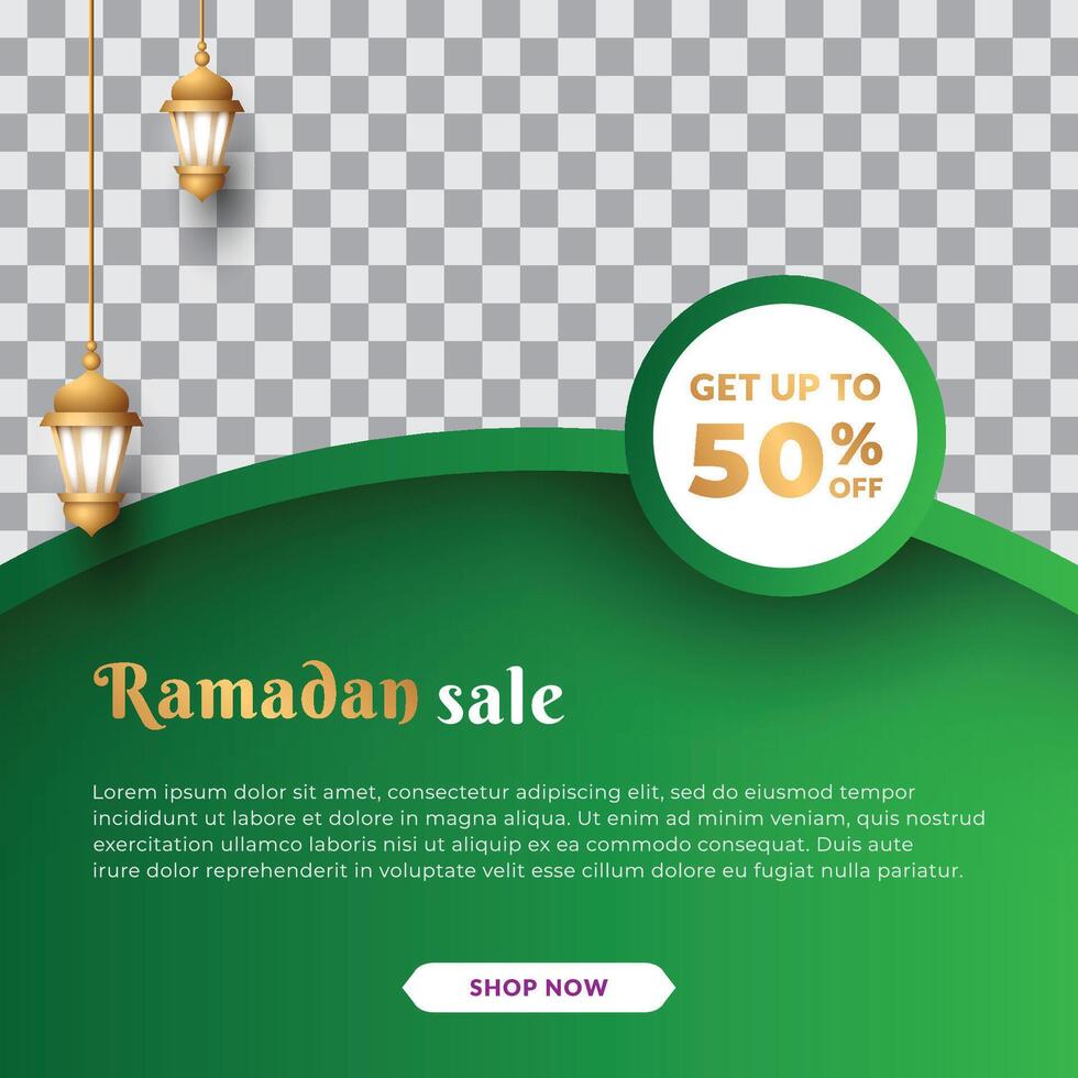 islamic social media post template with realistic lantern ornament design vector