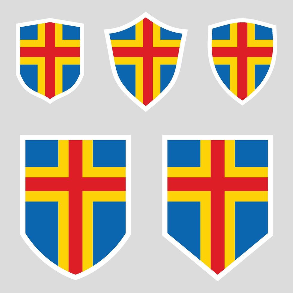 Set of Aland Flag in Shield Shape icon vector