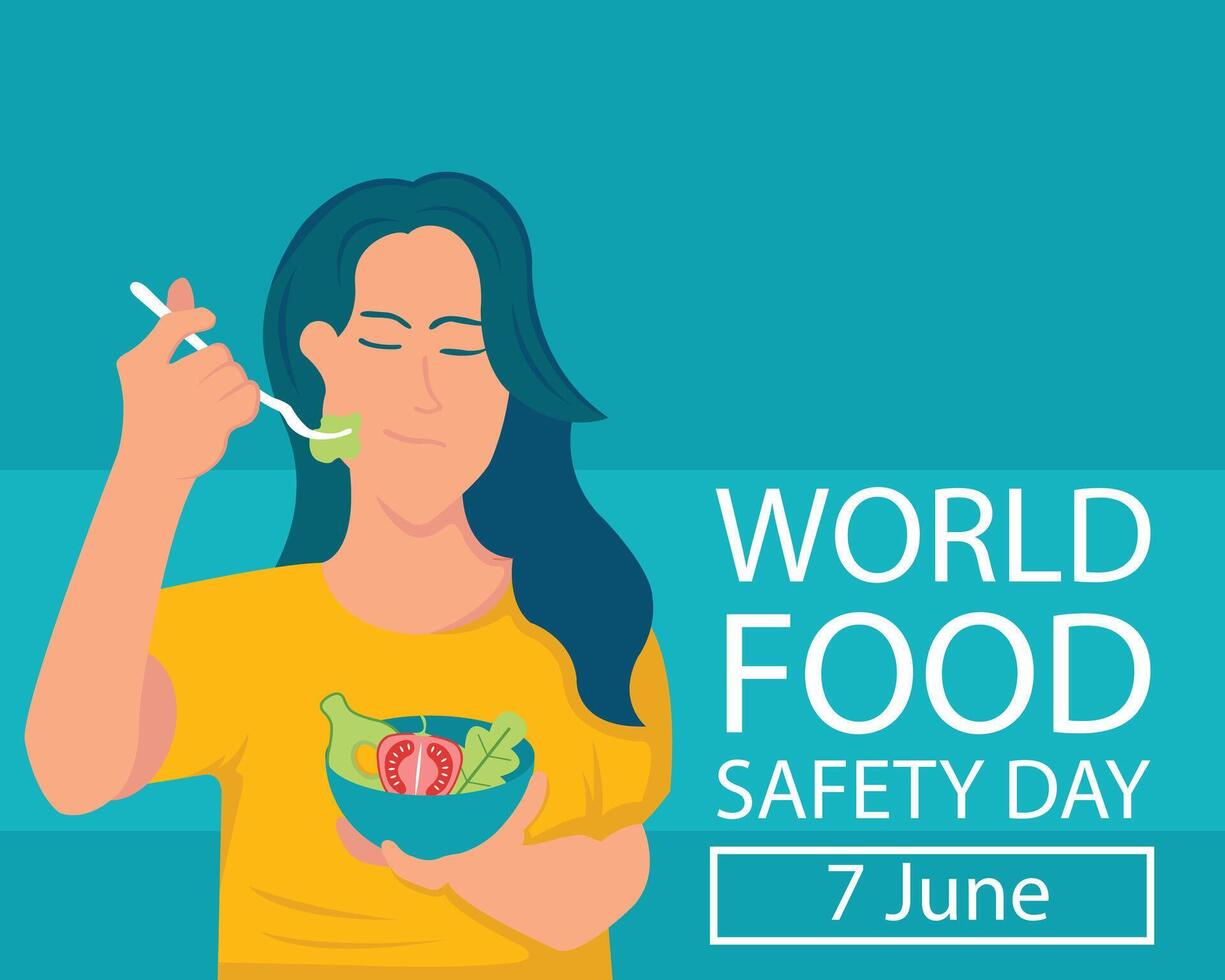 illustration graphic of women are eating vegetables and fruit, perfect for international day, world food safety day, celebrate, greeting card, etc. vector