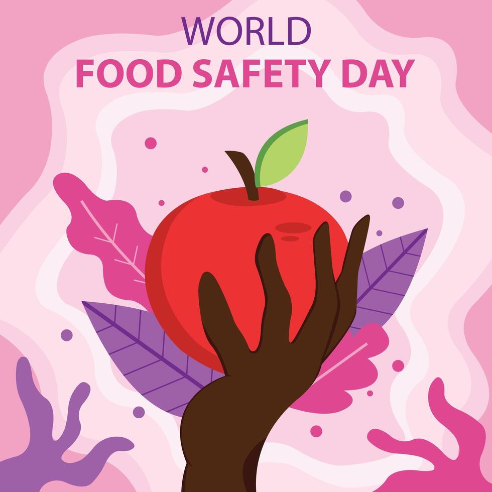 illustration graphic of hand holding a fresh apple, perfect for international day, world food safety day, celebrate, greeting card, etc. vector