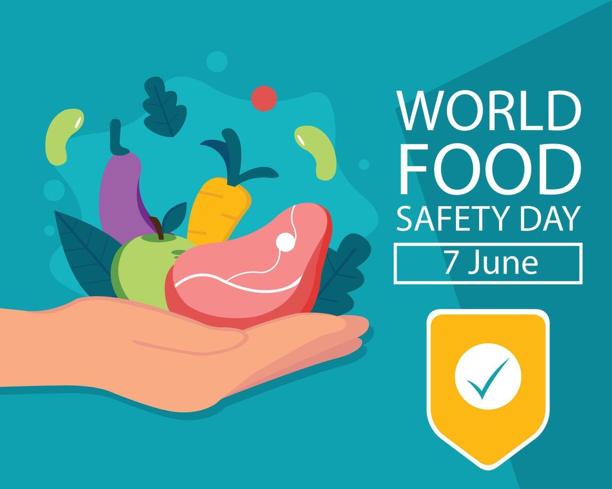 illustration graphic of hands holding healthy and fresh food, perfect for international day, world food safety day, celebrate, greeting card, etc. vector