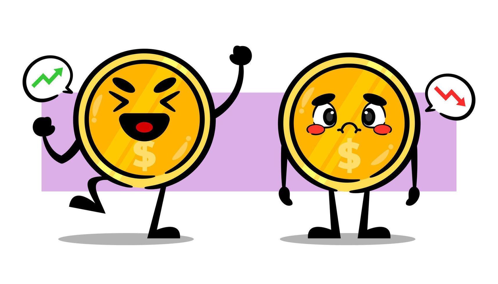 two cute coin mascots with happy and sad expressions. cute money mascot about finance. vector