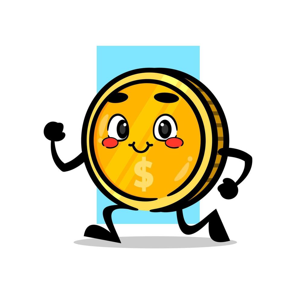 cute coin mascot running with a happy expression. cute money mascot about finance. vector