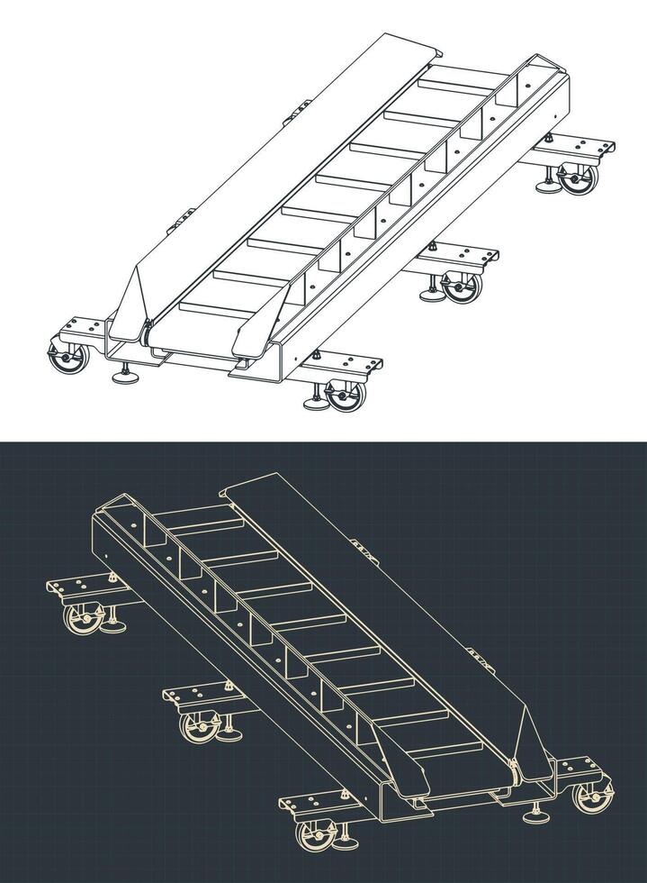 Reinstallable belt conveyor isometric blueprints vector