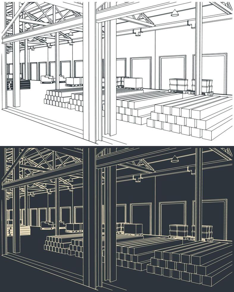 Large warehouse sketches vector
