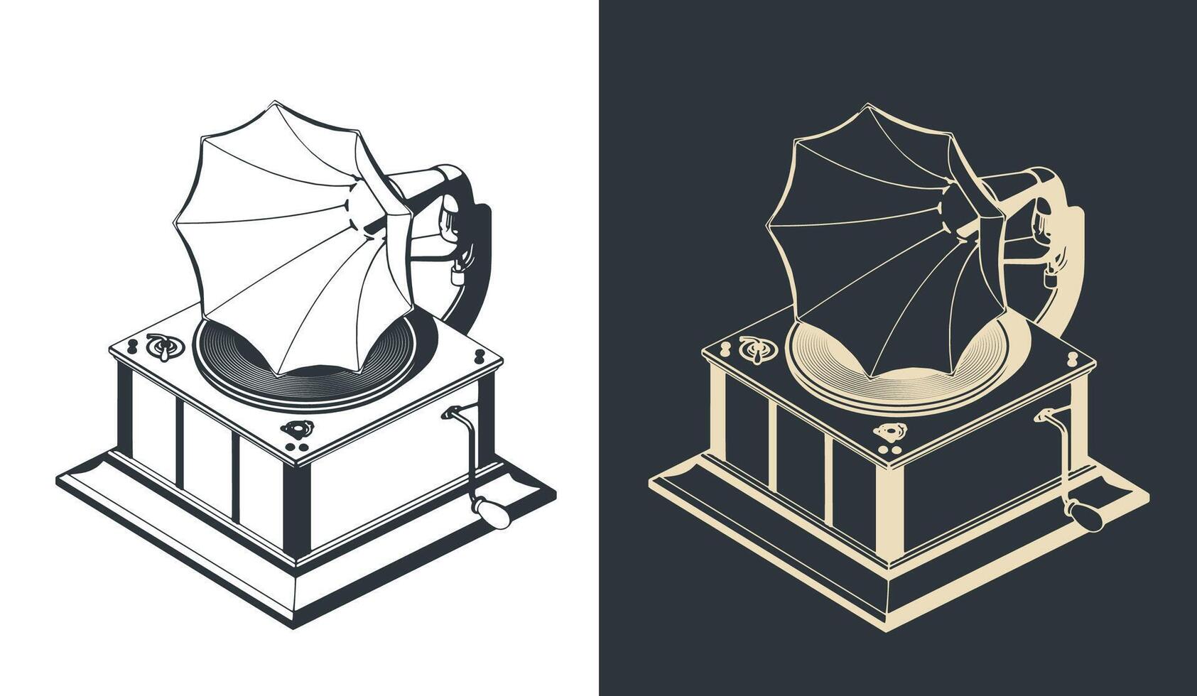 Vintage gramophone illustrations vector