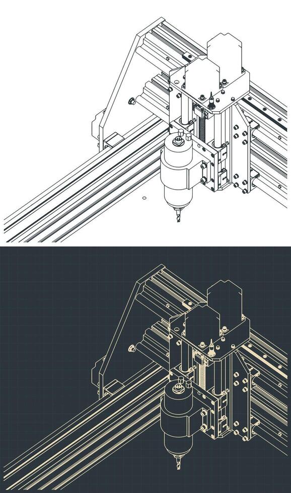 CNC machine for 3D carving isometric drawings vector