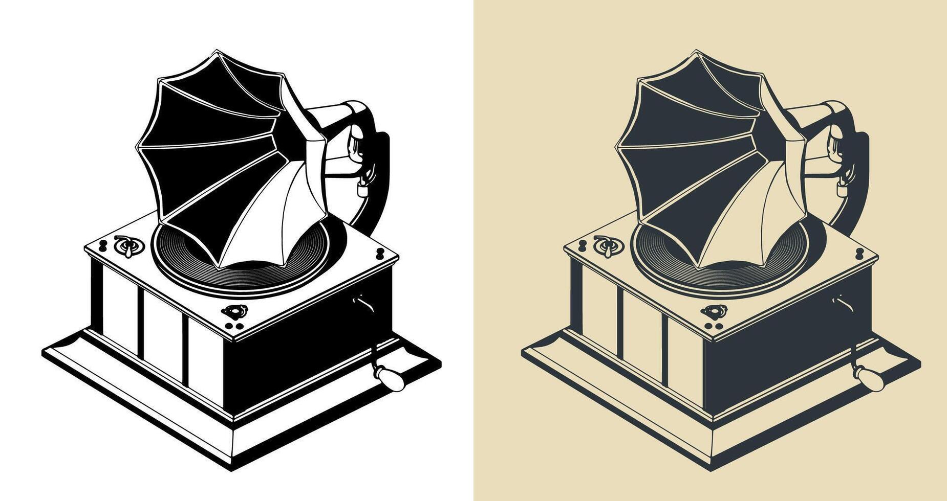 Old vintage gramophone illustrations vector