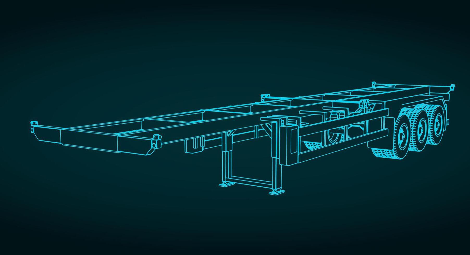 Tri-axle container trailer illustration vector