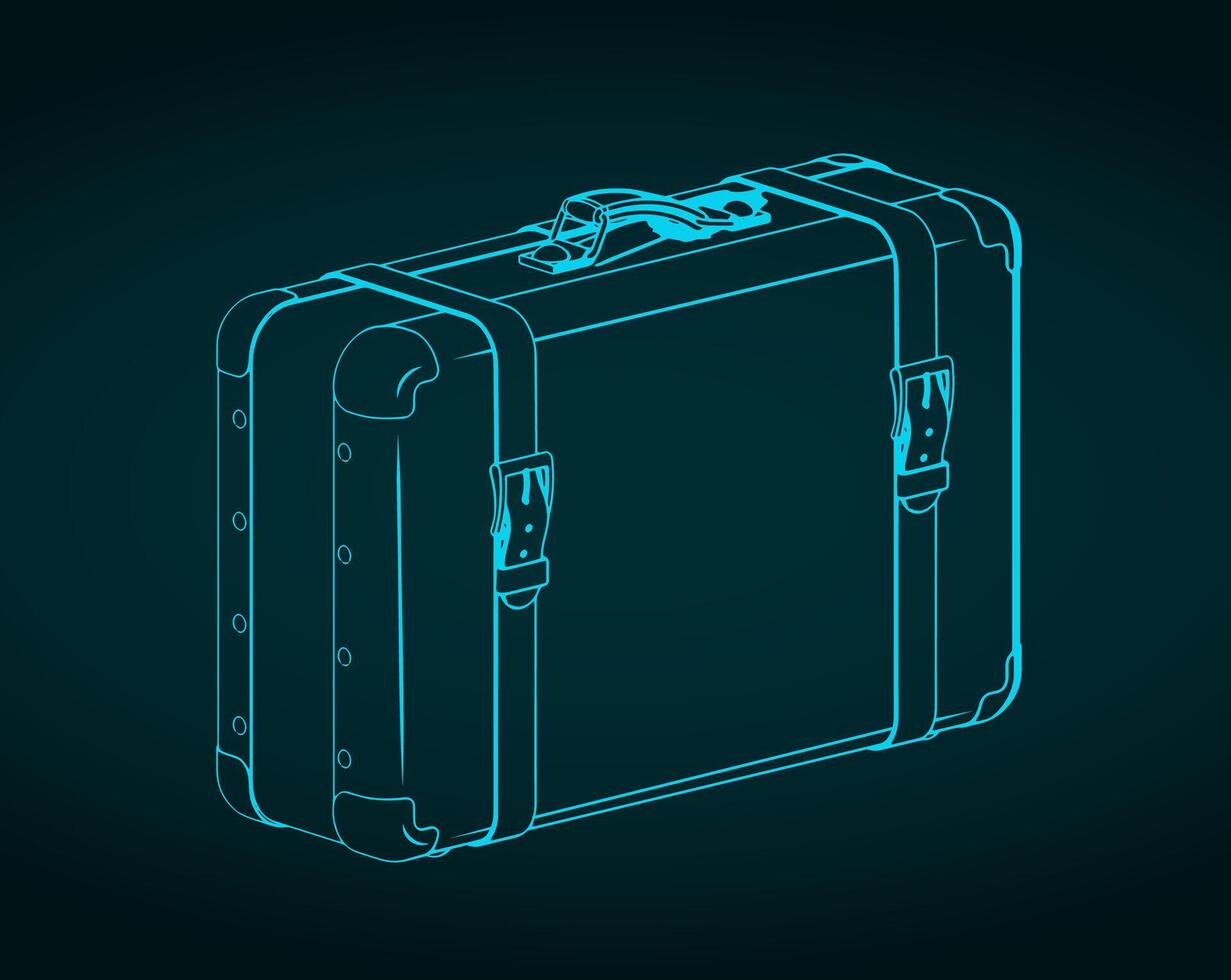 Travel retro suitcase blueprint vector