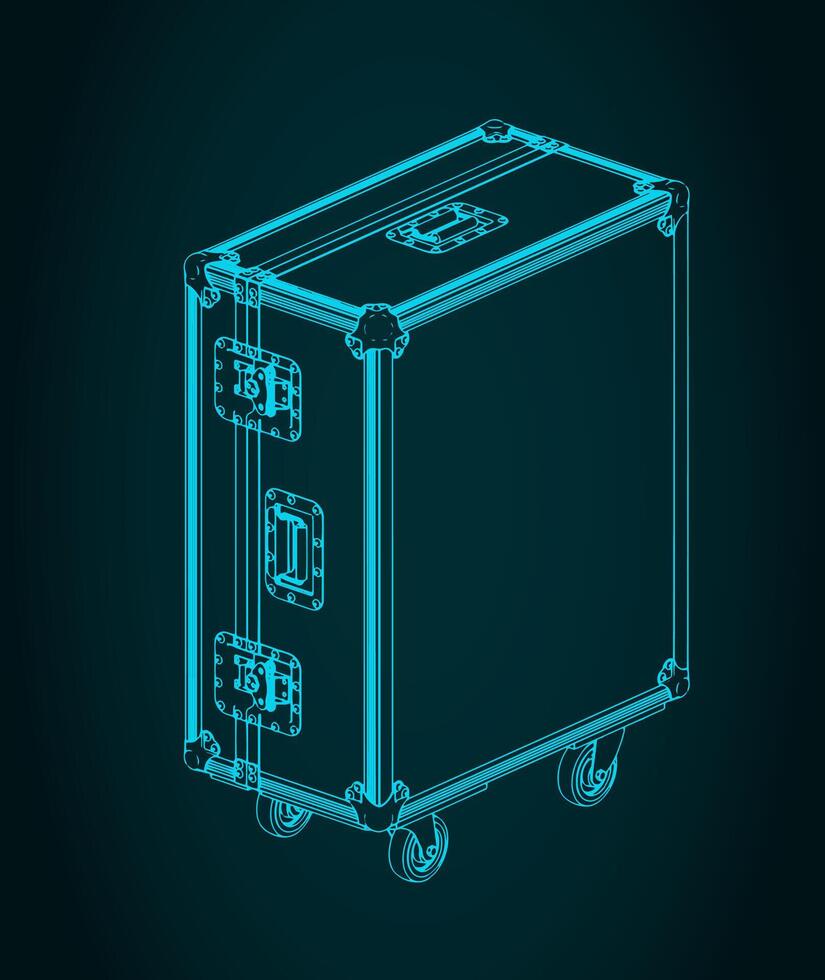 Rolling road case for stage equipment isometric blueprint vector