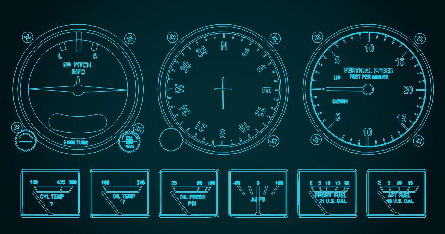 Aircraft control panel drawing vector