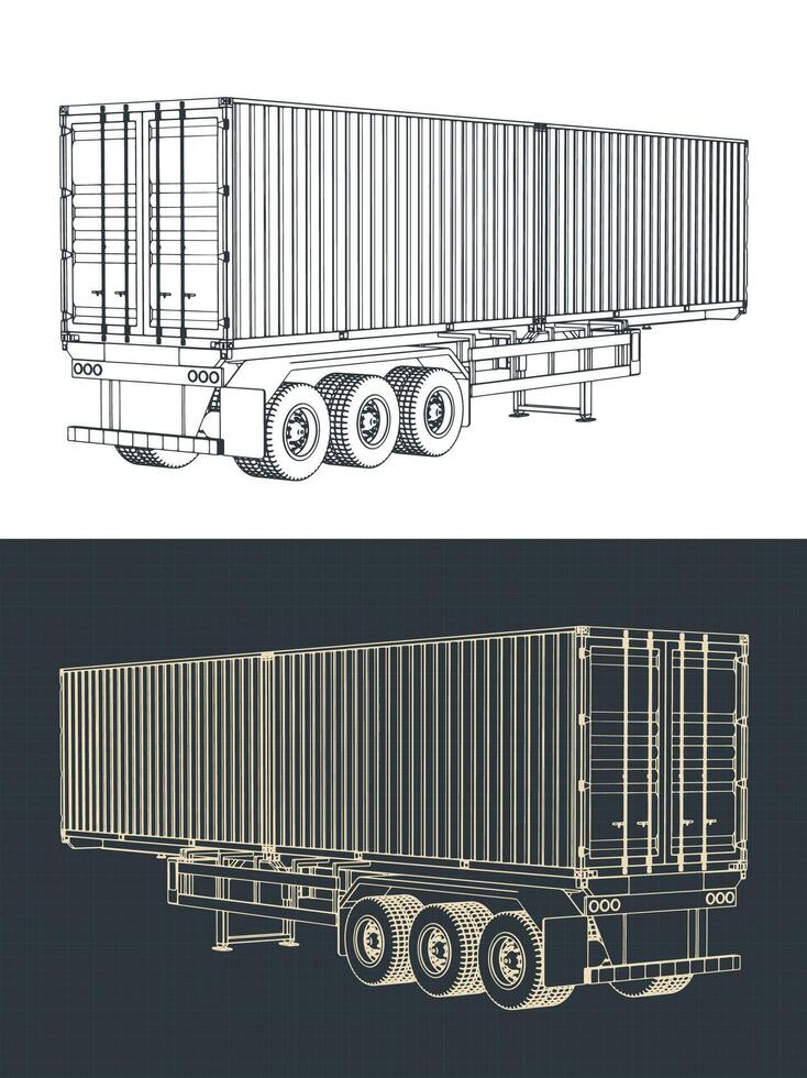 Container trailer drawings vector