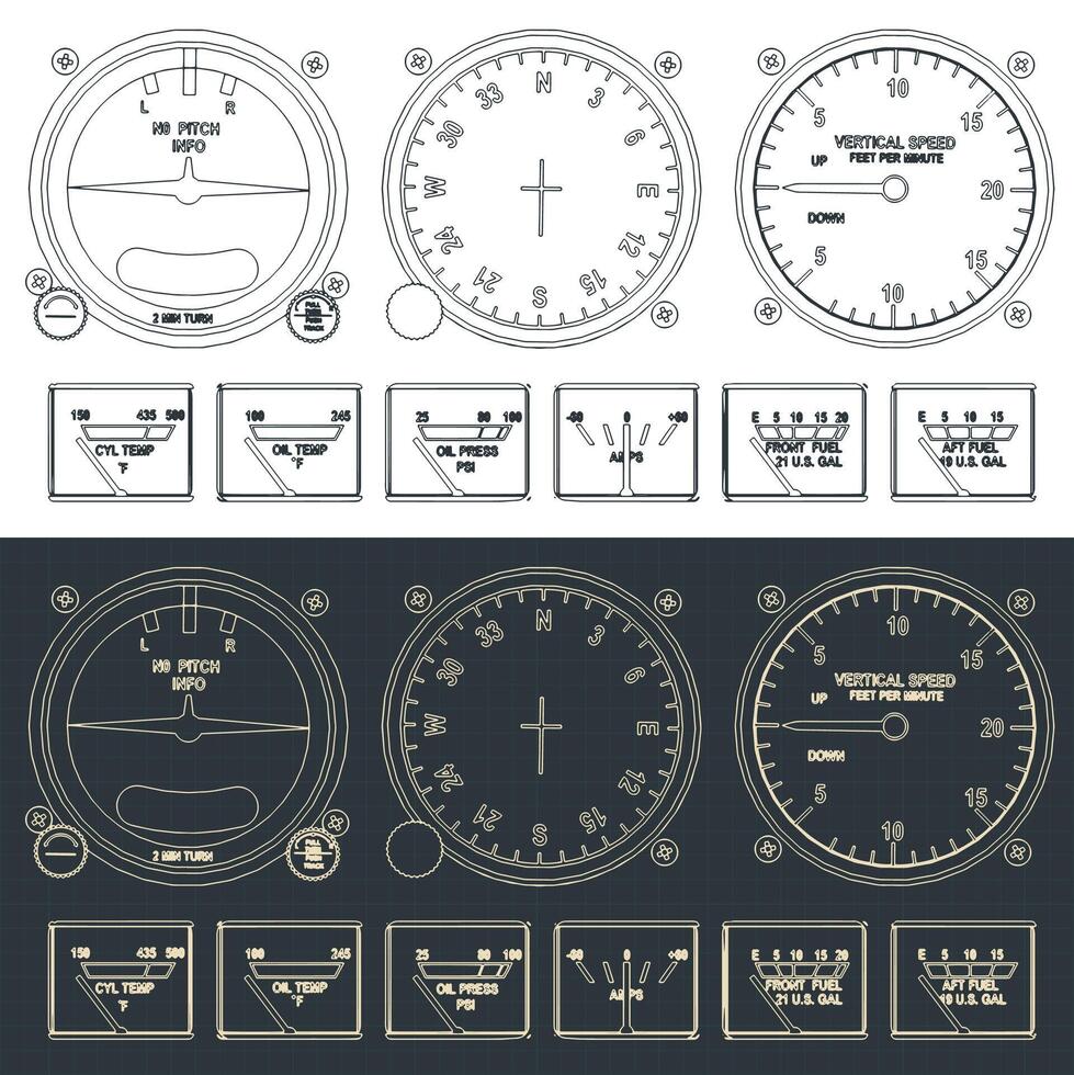 Airplane control panel drawings vector
