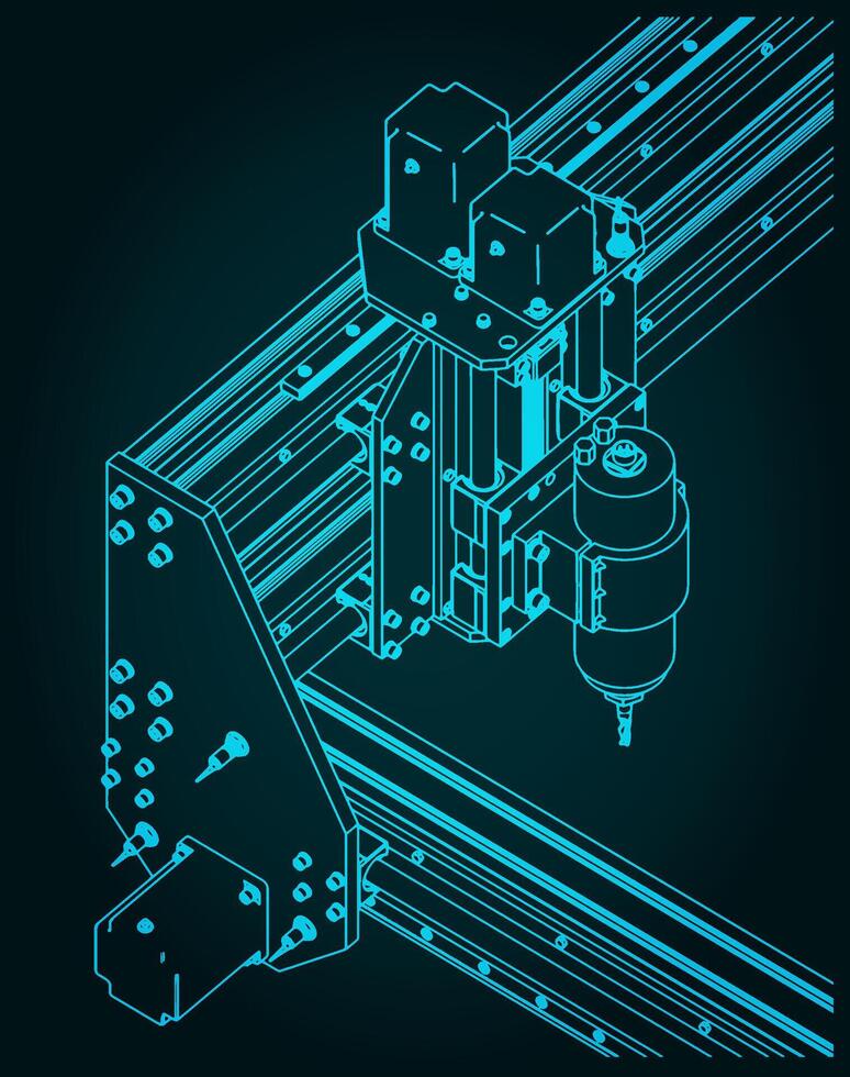 CNC machine for 3D carving close-up vector