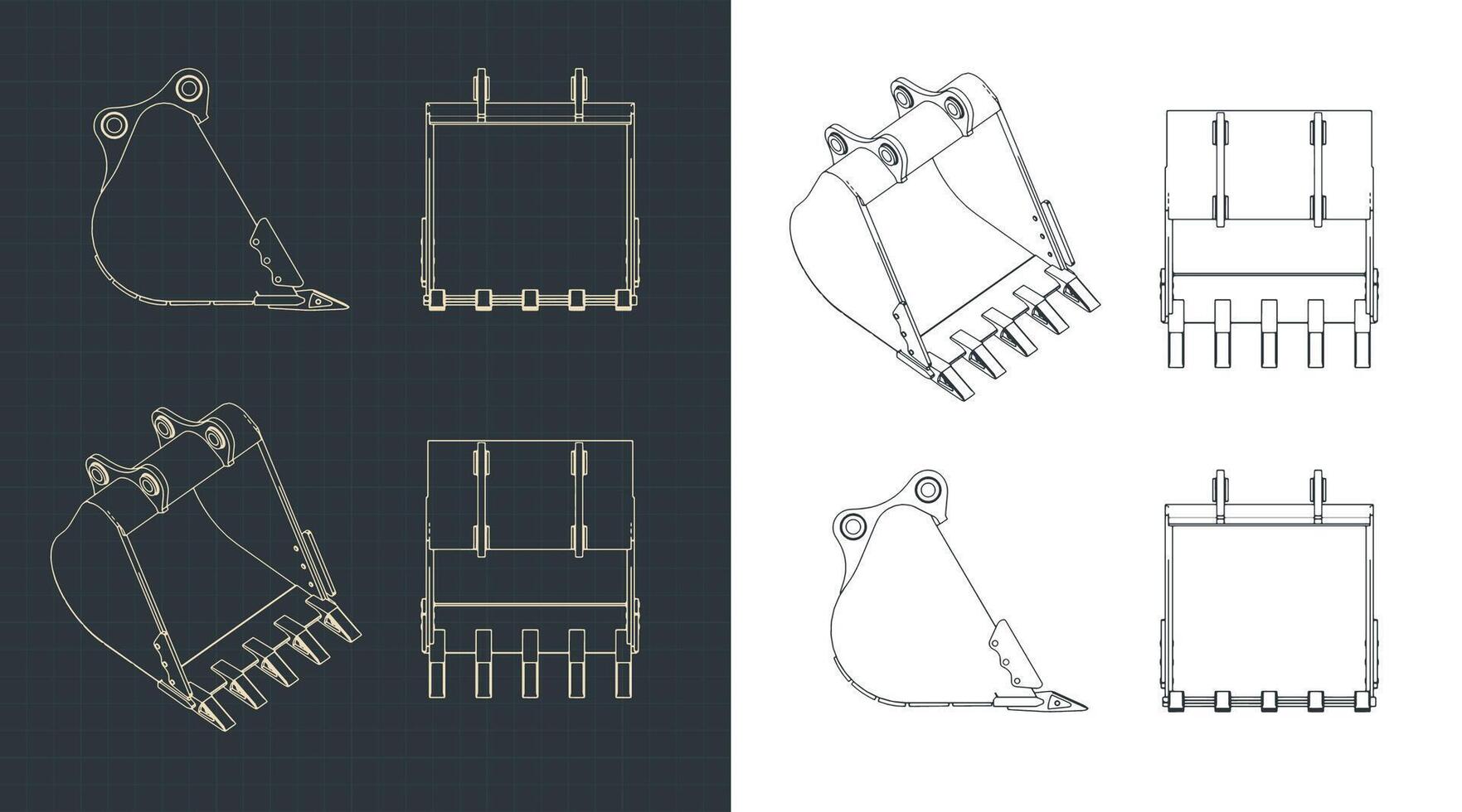 Excavator bucket drawings vector