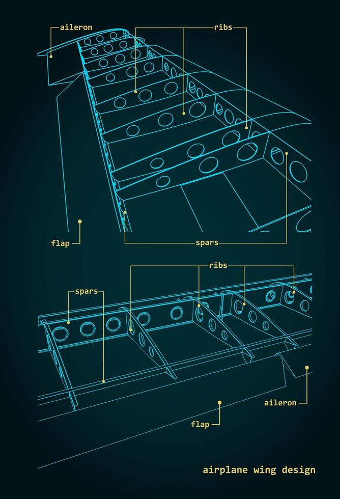 Airplane wings blueprint vector