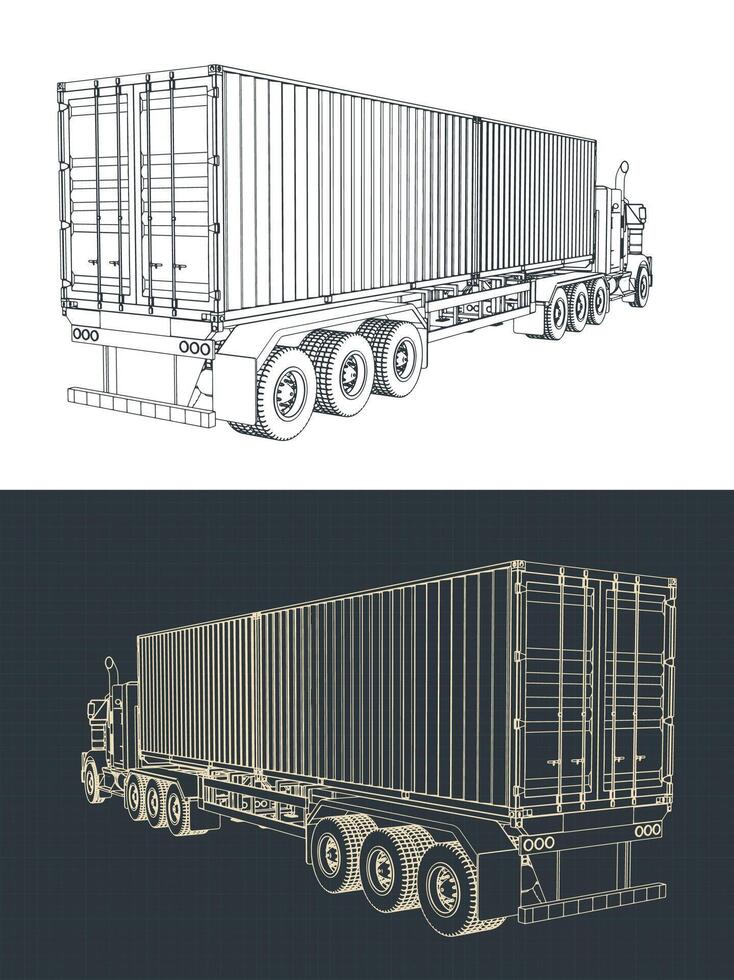 Container tractor trailer truck drawings vector