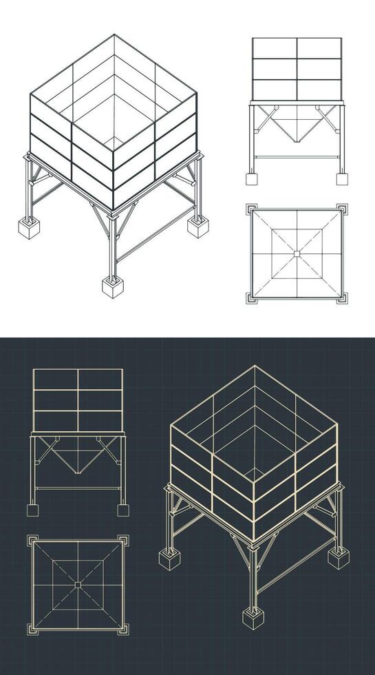 Storage and buffer Silo drawings set vector