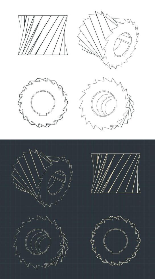 Cylindrical milling cutter blueprints vector