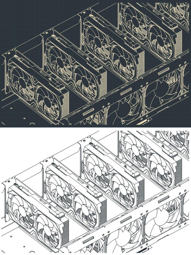 Mining farm close-up isometric drawings vector