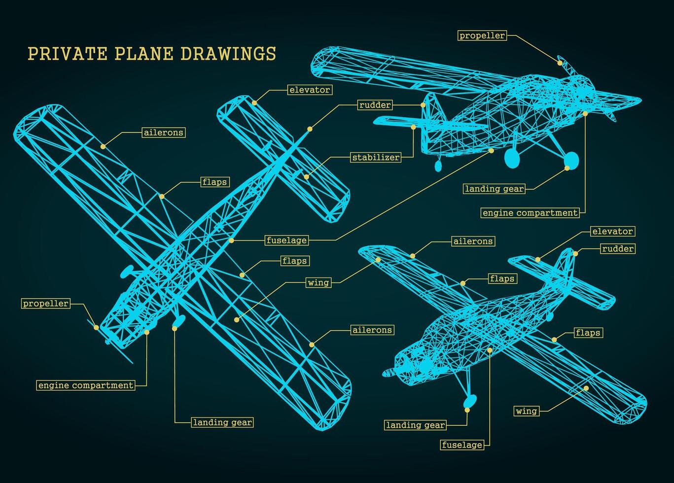 Light private plane drawings vector