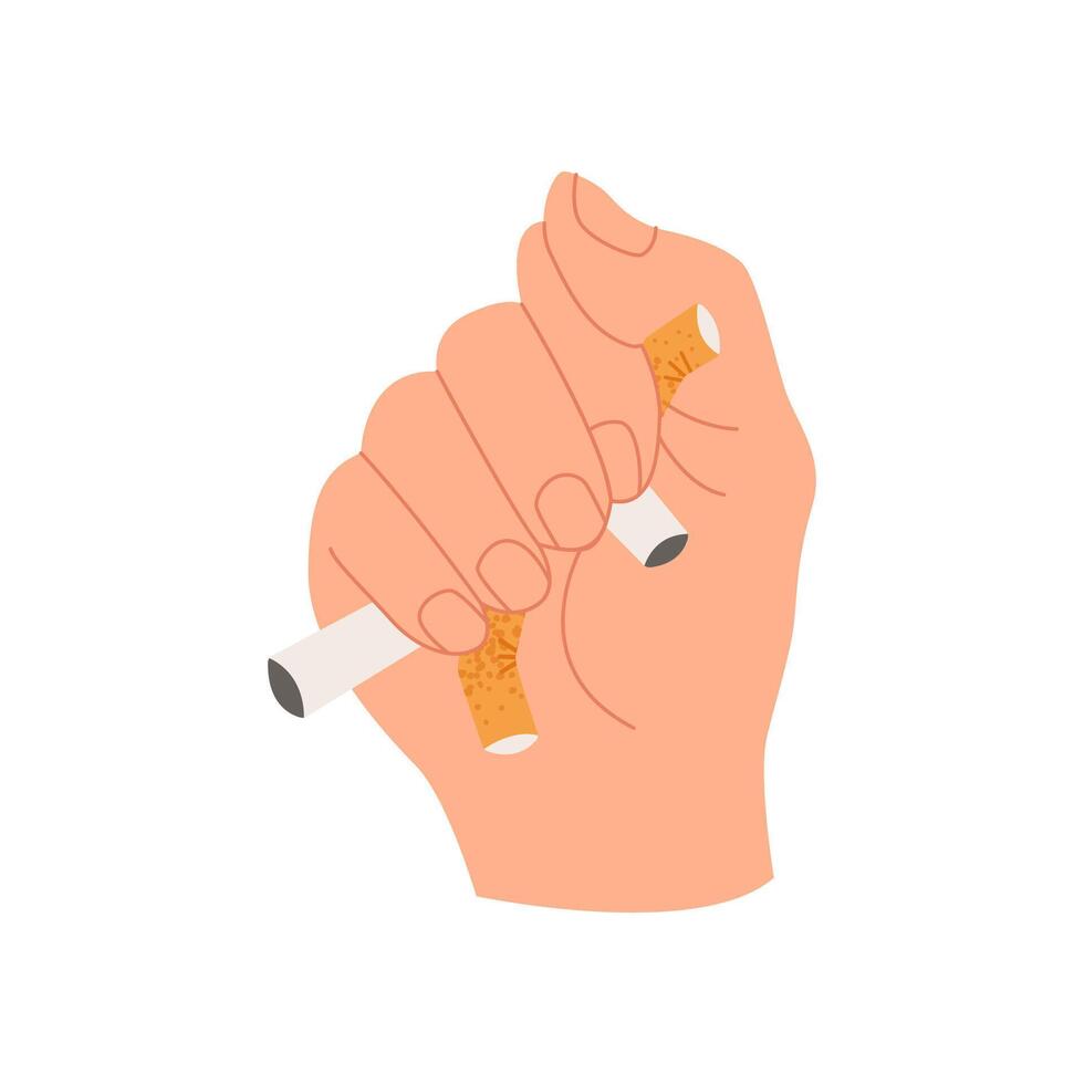Hand squeezes cigarettes. World No Tobacco Day illustration. May 31st. Flat illustration. vector