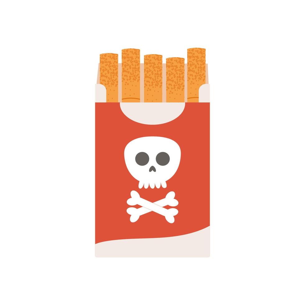 Open a pack of cigarettes. Skull and bones on a pack of cigarettes. Smoking cessation concept. vector