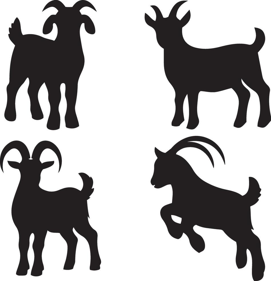 Black goat farm animal silhouette set. vector