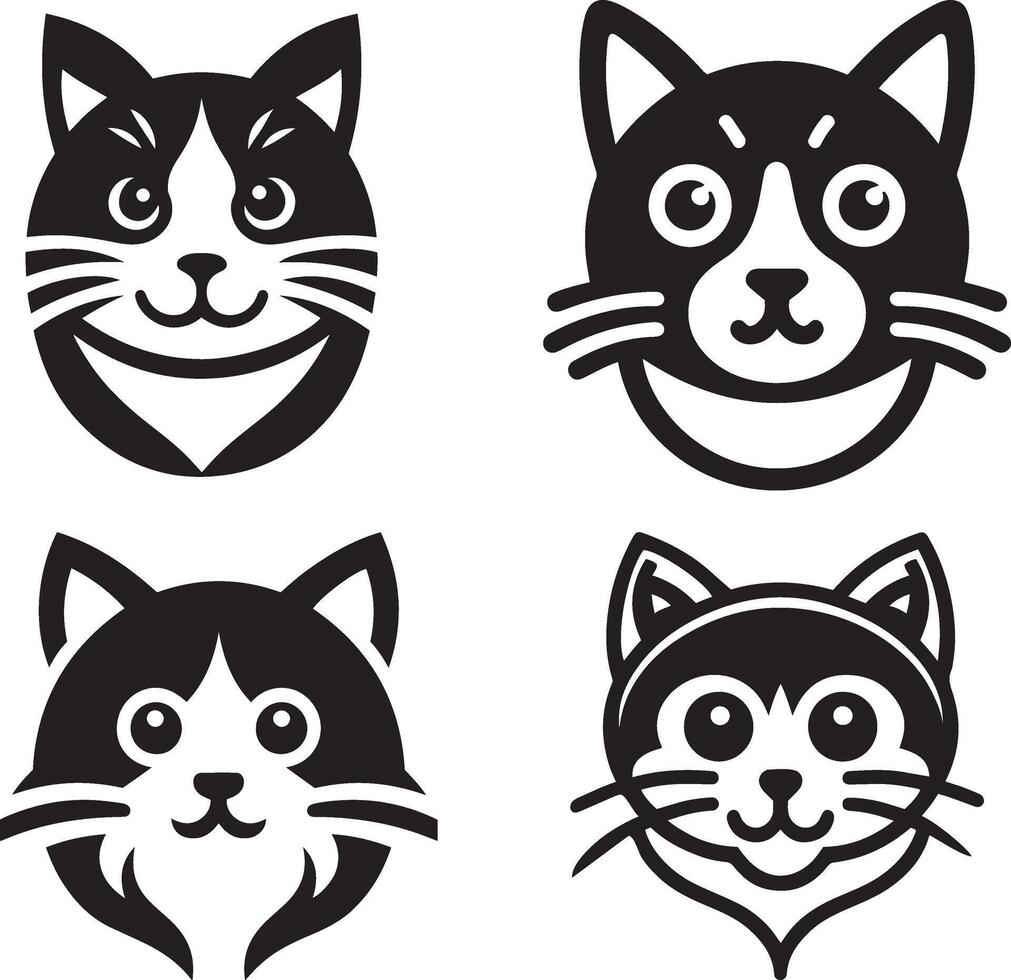 Cute cat head illustration set for cat day. vector