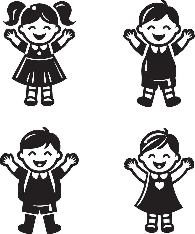 Happy boy and girl illustration set for Children's day. vector