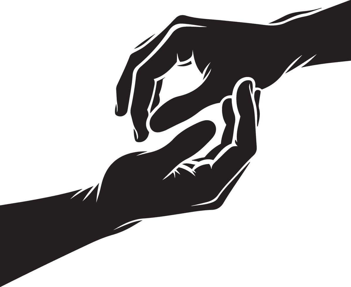 Hand gesture silhouette friendship day illustration. Human hands reaching out to one another almost. vector