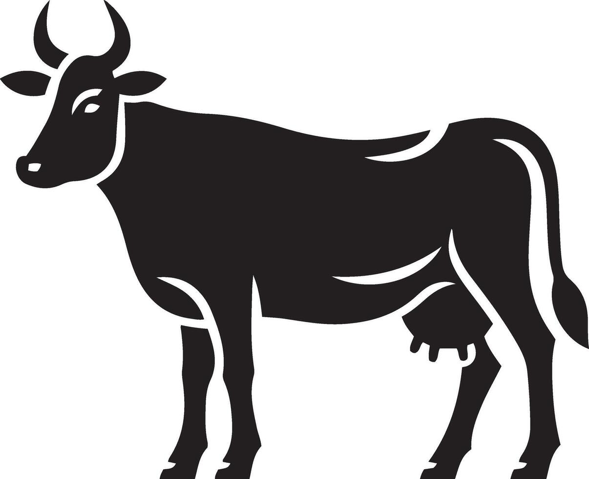 Silhouette of a cow with horns and tail illustration. vector