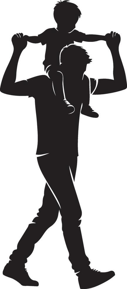 Father walking with son on shoulder. Happy father day Symbol. Illustration of daddy and child. Father with his son on white background. vector