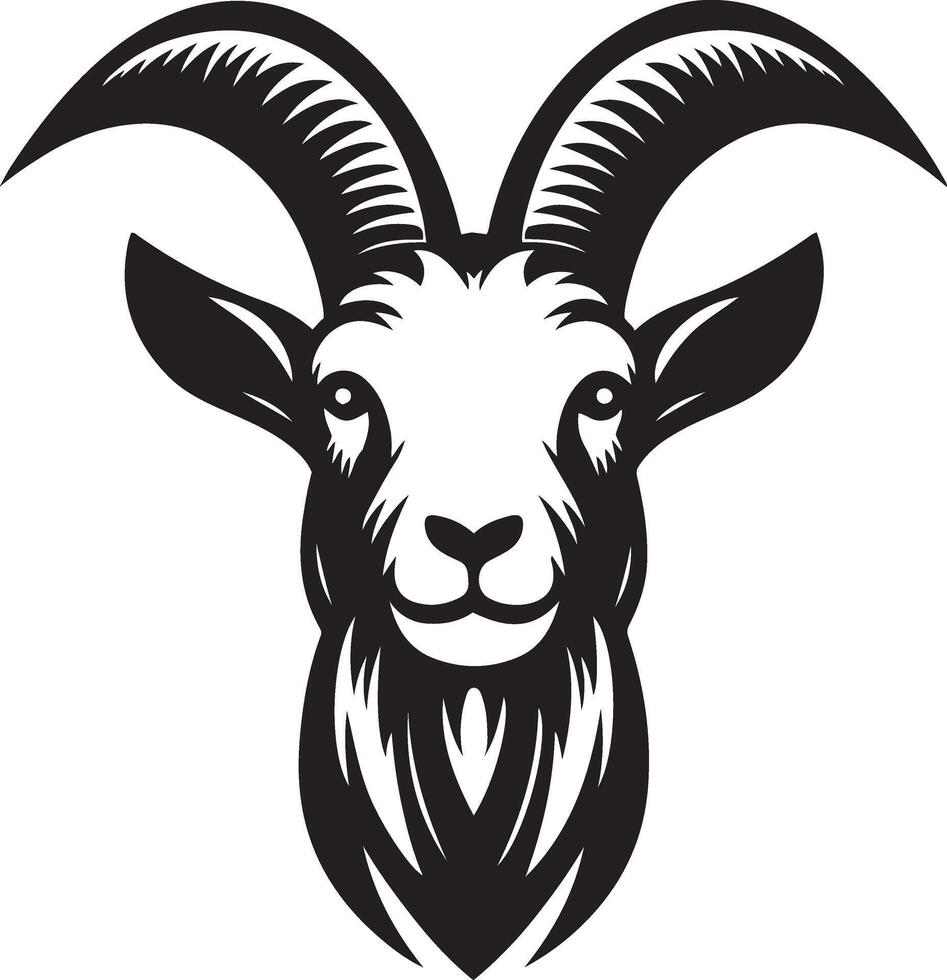 Goat head with big horns illustration. vector