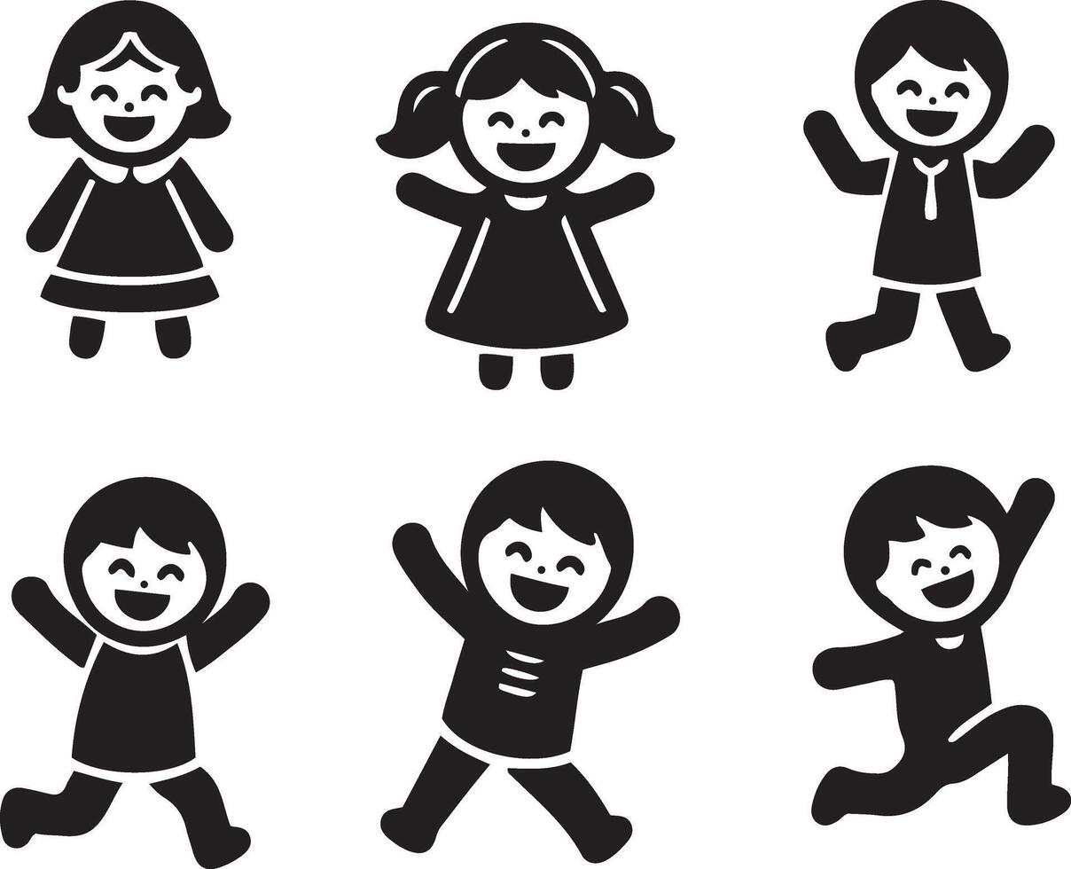 Set of black and white stickers of children illustration for Children's day. vector