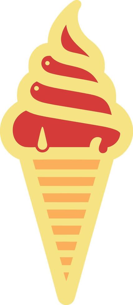 Ice cream cone with chocolate on top illustration. vector