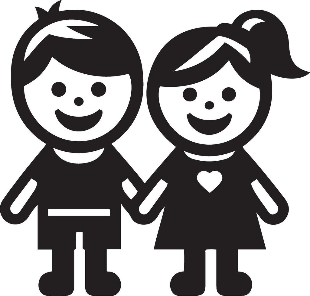 Boy and girl children holding hands illustration for Children's day. vector