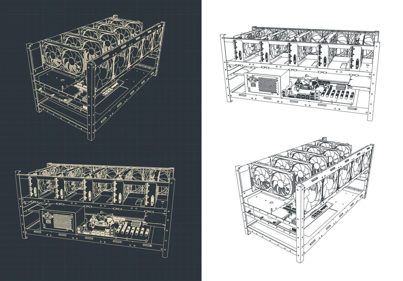 Mining farm drawings vector