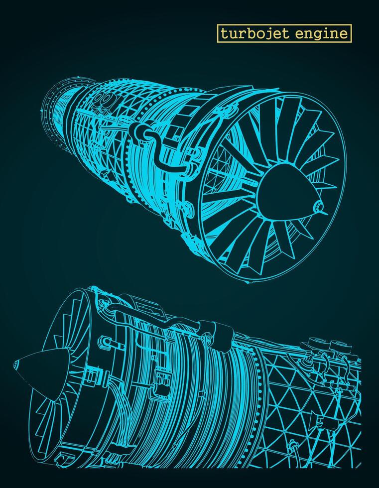 Turbojet engine blueprints vector