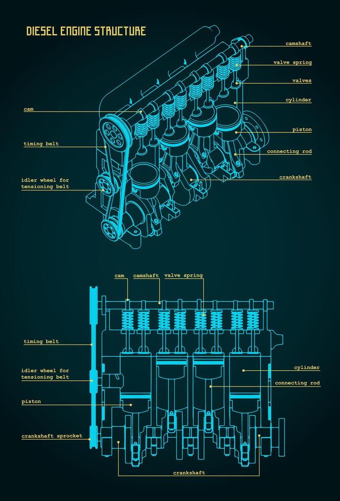 Diesel engine Blueprints vector