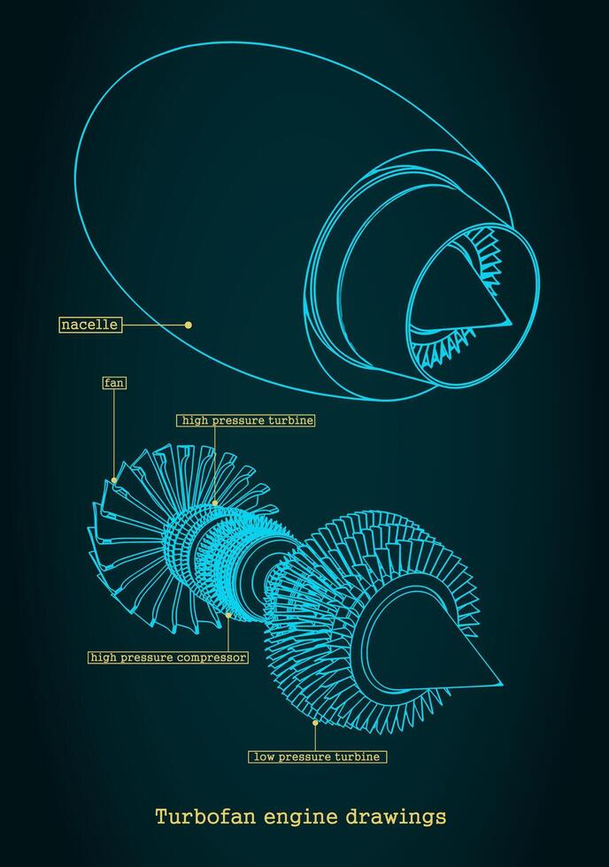 Turbofan engine blueprints vector