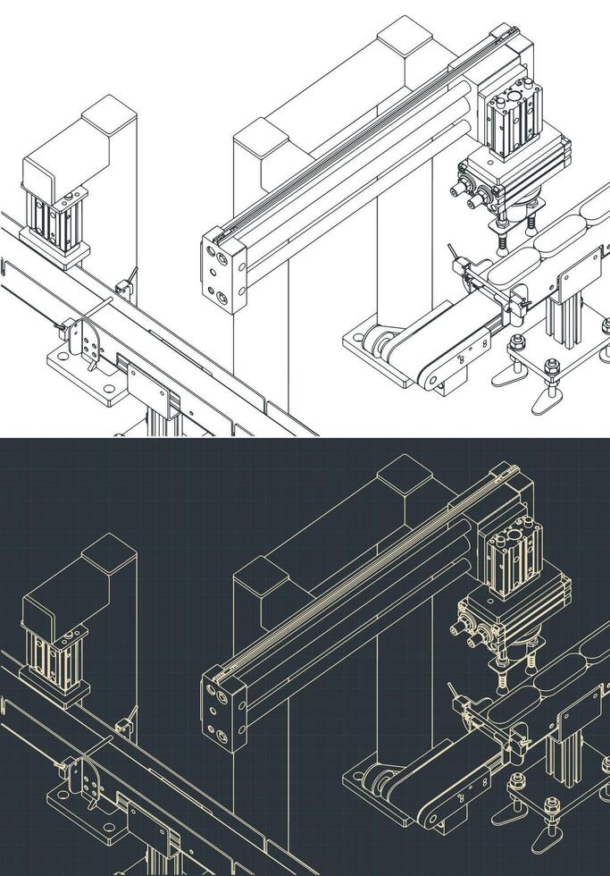 Automated factory line isometric blueprints vector