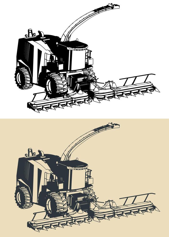 Combine harvester illustrations vector