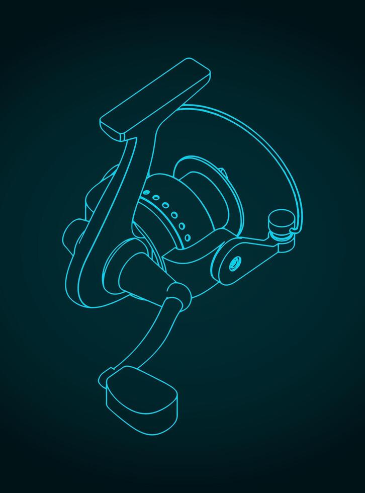 Fishing reel isometric blueprint vector