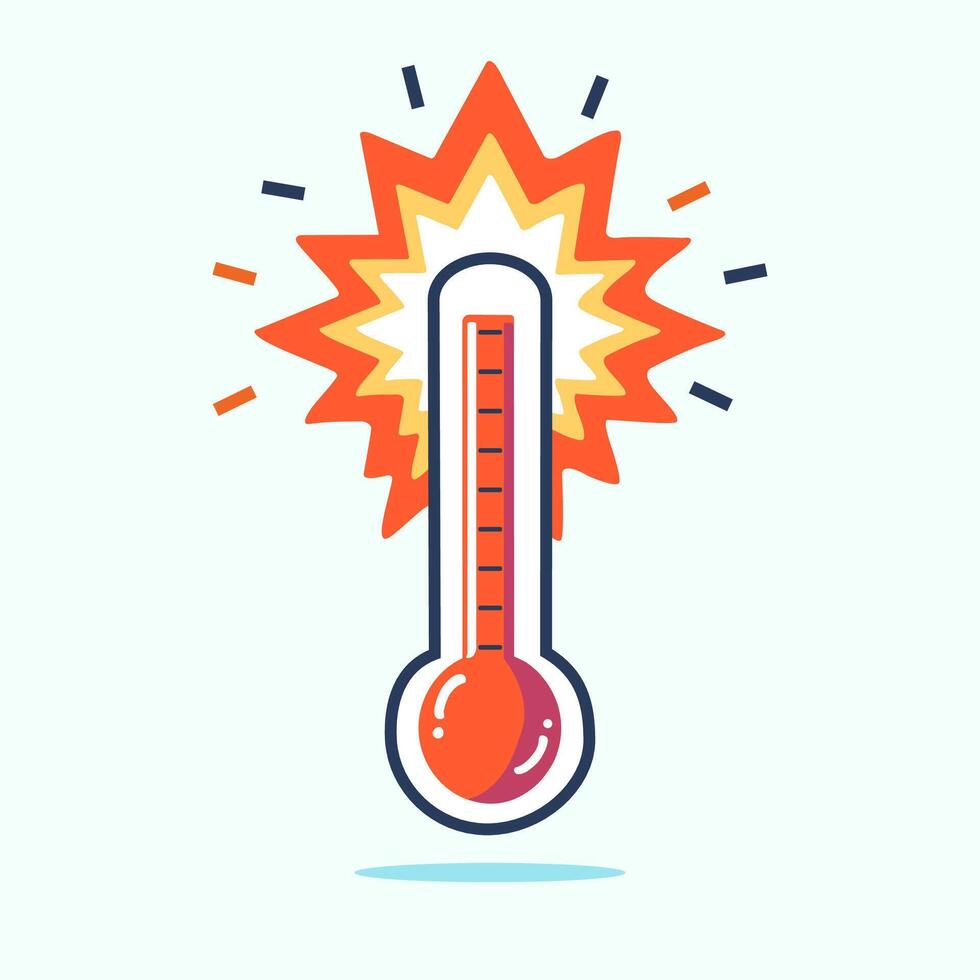 thermometer bursting with a flame coming out of the top. extreme heatwaves. global warming. vector