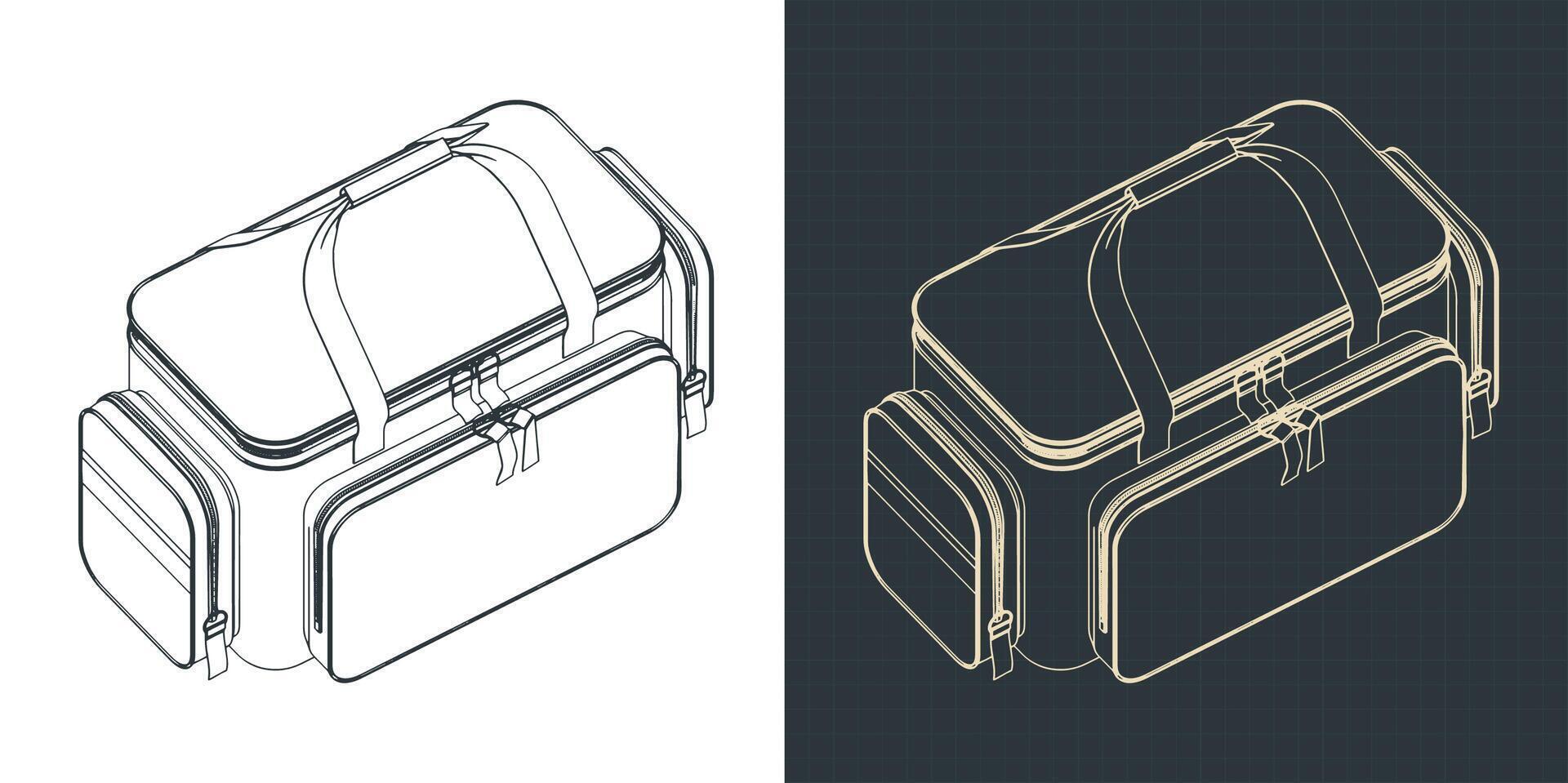 First aid bag isometric blueprints vector